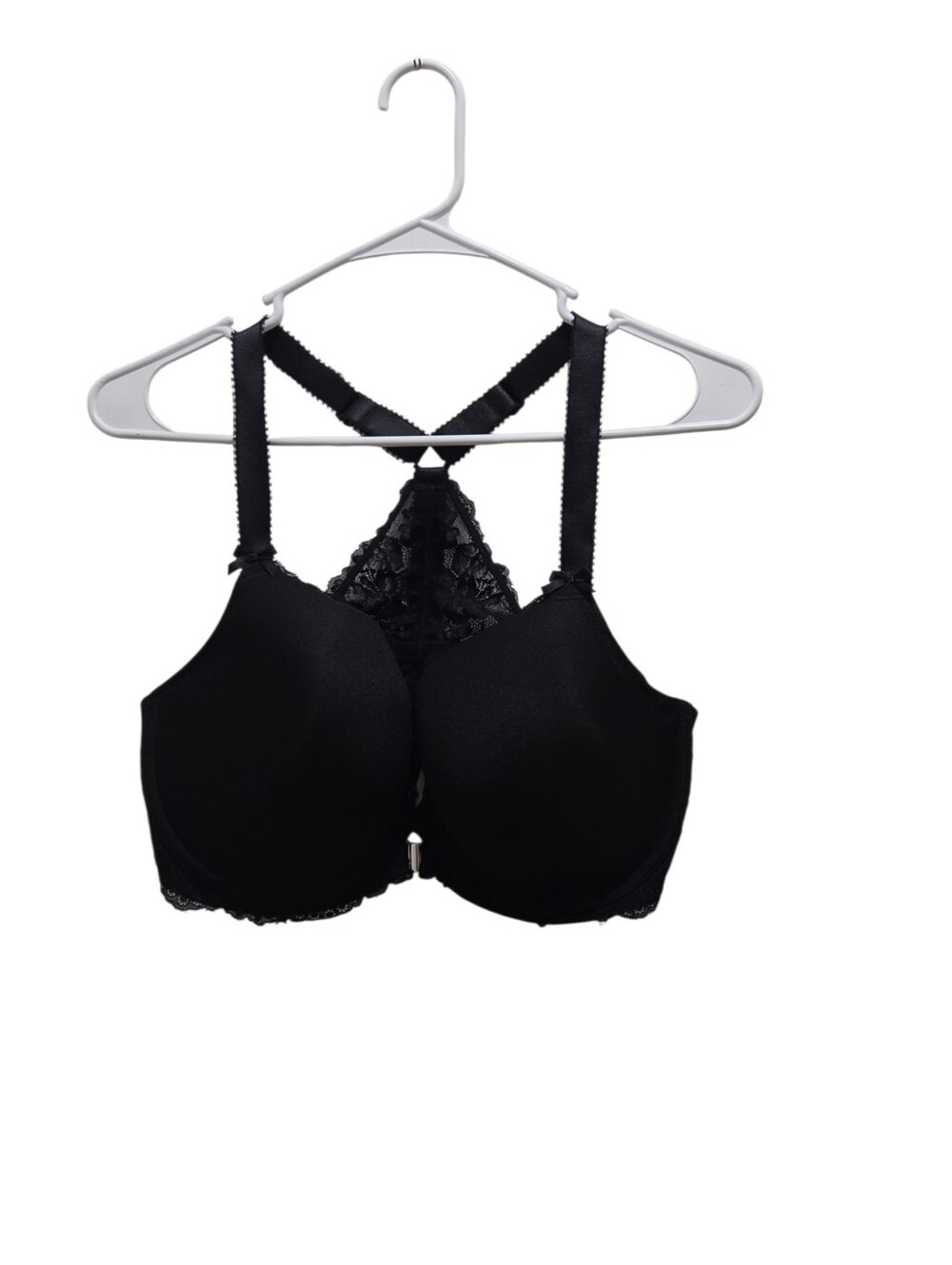 Adore Me Black Lace Racerback Bra 38DDD Push Up Plunge Front Closure Lingerie